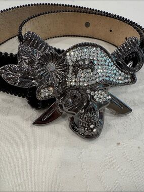 B.B. Simon Black Crystal Skull Belt Buckle